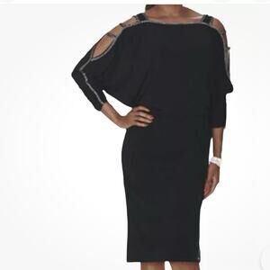 Cold Shoulder Rhinestone Dolman Black Betsy & Adam Cocktail Party Dress Size10